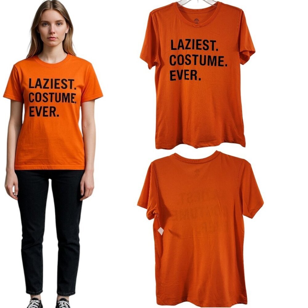 Way to Celebrate Halloween LAZIEST COSTUME EVER Orange Women's T-Shirt – NWT